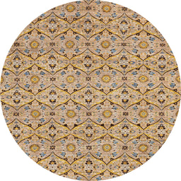 Round Abstract Gold Brown Modern Rug, abs4073