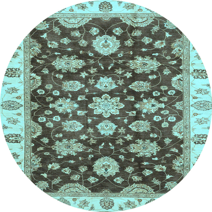 Round Machine Washable Oriental Light Blue Traditional Rug, wshabs4074lblu