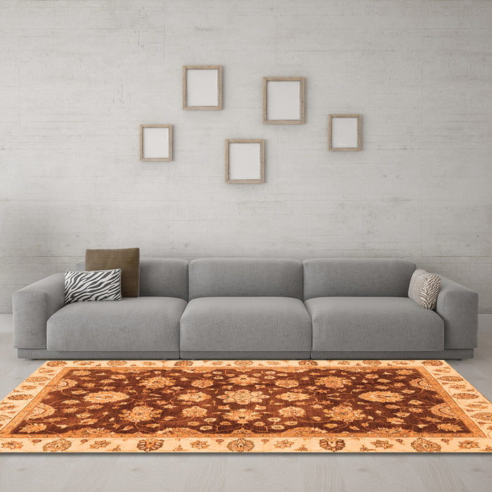 Machine Washable Oriental Orange Traditional Area Rugs in a Living Room, wshabs4074org
