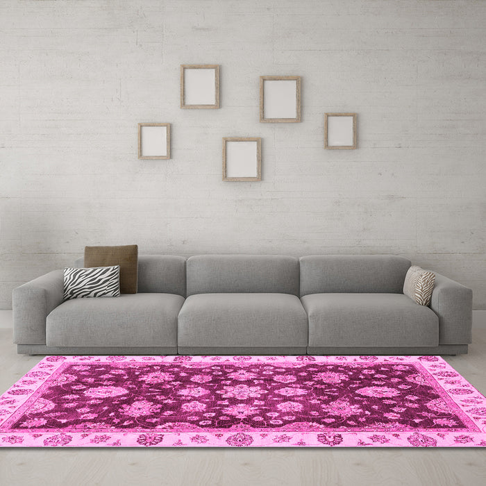Machine Washable Oriental Pink Traditional Rug in a Living Room, wshabs4074pnk