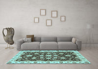 Machine Washable Oriental Light Blue Traditional Rug, wshabs4074lblu