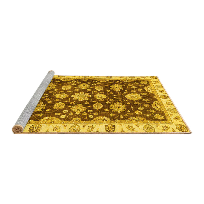 Sideview of Machine Washable Oriental Yellow Traditional Rug, wshabs4074yw