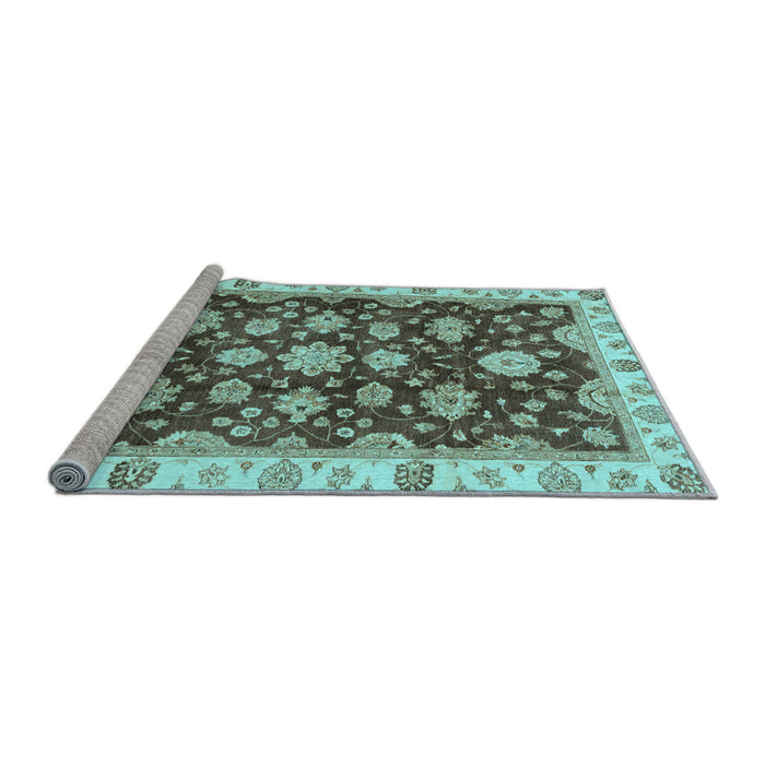 Sideview of Machine Washable Oriental Light Blue Traditional Rug, wshabs4074lblu