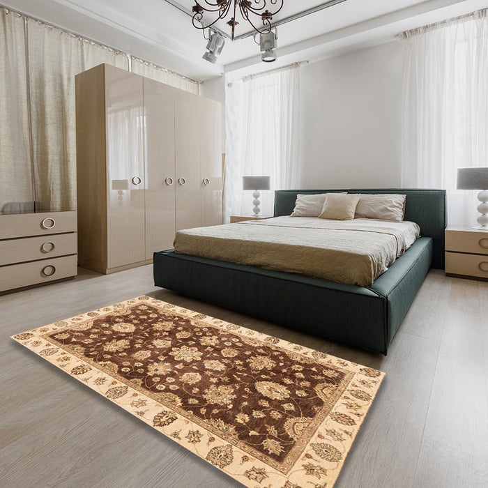 Abstract Yellow Oriental Rug in a Bedroom, abs4074