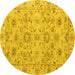 Round Machine Washable Abstract Yellow Modern Rug, wshabs4075yw