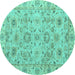 Round Machine Washable Abstract Turquoise Modern Area Rugs, wshabs4075turq