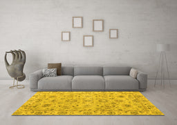 Machine Washable Abstract Yellow Modern Rug in a Living Room, wshabs4075yw
