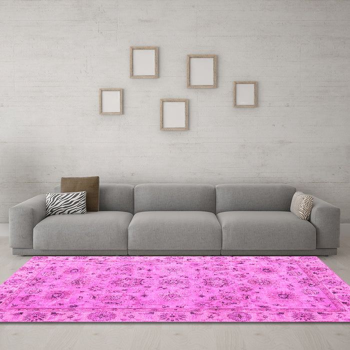Machine Washable Abstract Pink Modern Rug in a Living Room, wshabs4075pnk