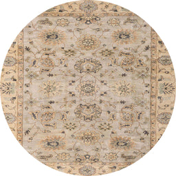 Round Abstract Orange Brown Modern Rug, abs4075