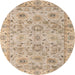 Round Abstract Orange Brown Modern Rug, abs4075