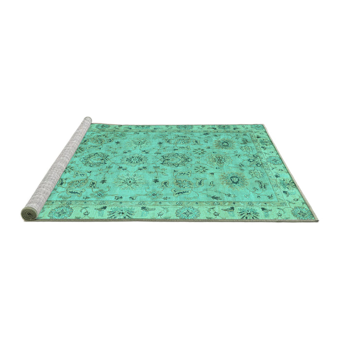 Sideview of Machine Washable Abstract Turquoise Modern Area Rugs, wshabs4075turq