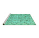 Sideview of Machine Washable Abstract Turquoise Modern Area Rugs, wshabs4075turq