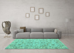 Machine Washable Abstract Turquoise Modern Area Rugs in a Living Room,, wshabs4075turq