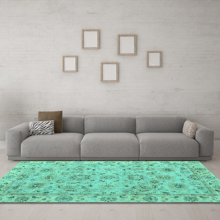 Machine Washable Abstract Turquoise Modern Area Rugs in a Living Room,, wshabs4075turq