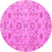 Round Machine Washable Abstract Pink Modern Rug, wshabs4075pnk