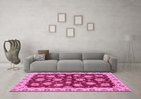 Machine Washable Oriental Pink Traditional Rug, wshabs4076pnk