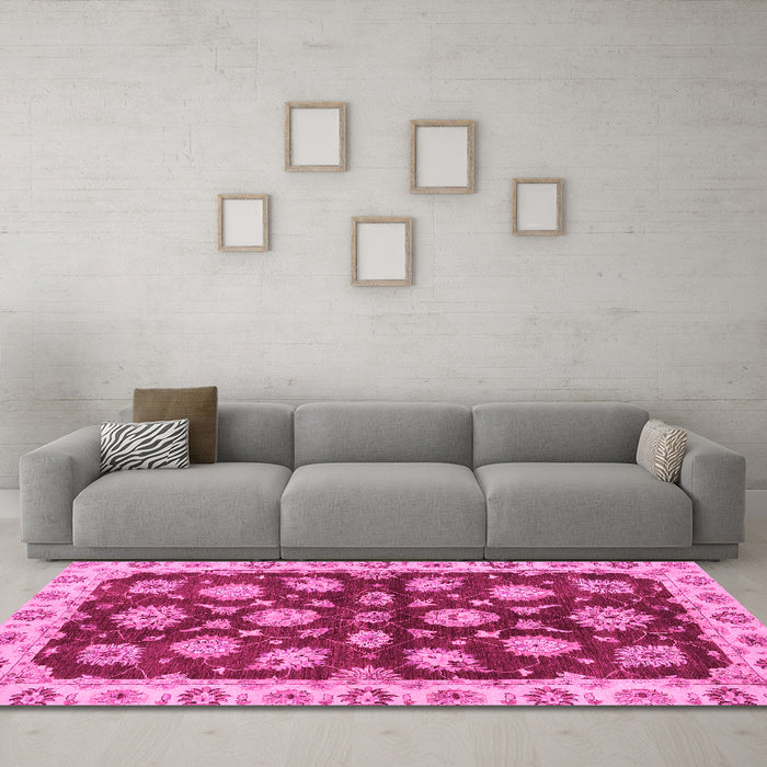 Machine Washable Oriental Pink Traditional Rug in a Living Room, wshabs4076pnk