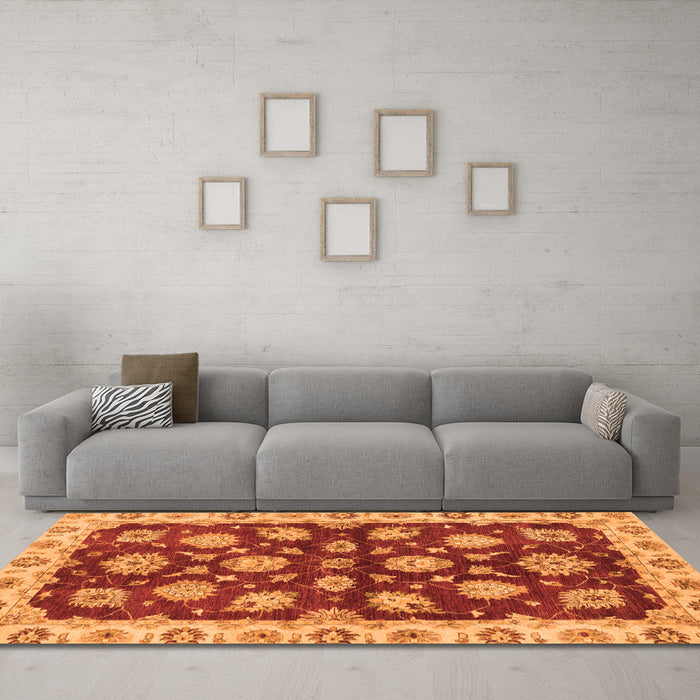 Machine Washable Oriental Orange Traditional Area Rugs in a Living Room, wshabs4076org