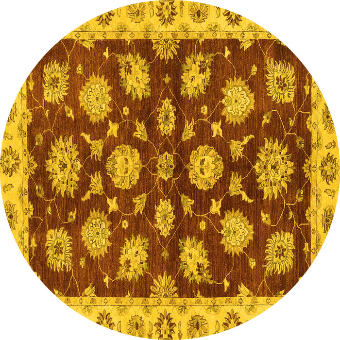 Round Machine Washable Oriental Yellow Traditional Rug, wshabs4076yw