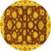 Round Machine Washable Oriental Yellow Traditional Rug, wshabs4076yw