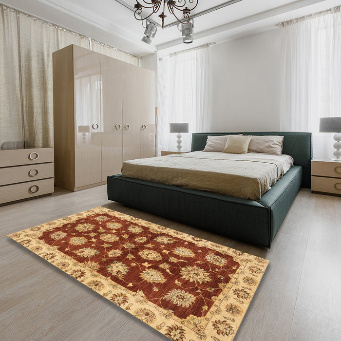Abstract Orange Oriental Rug in a Bedroom, abs4076