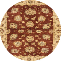 Round Machine Washable Abstract Orange Rug, wshabs4076