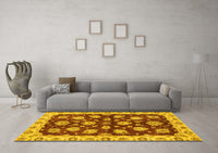 Machine Washable Oriental Yellow Traditional Rug, wshabs4076yw