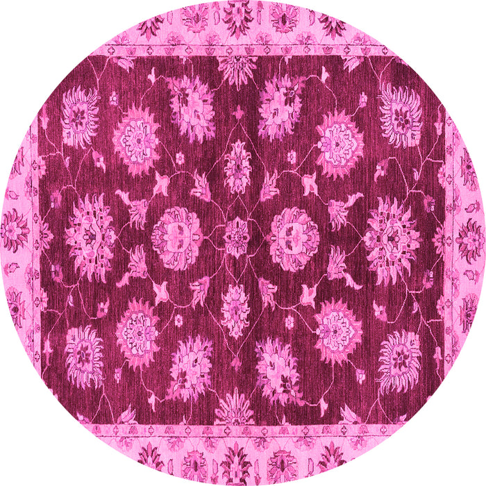 Round Machine Washable Oriental Pink Traditional Rug, wshabs4076pnk