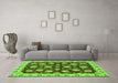 Machine Washable Oriental Green Traditional Area Rugs in a Living Room,, wshabs4076grn