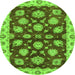 Round Machine Washable Oriental Green Traditional Area Rugs, wshabs4076grn