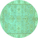 Round Abstract Turquoise Modern Rug, abs4077turq