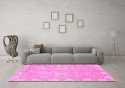 Machine Washable Abstract Pink Modern Rug in a Living Room, wshabs4077pnk