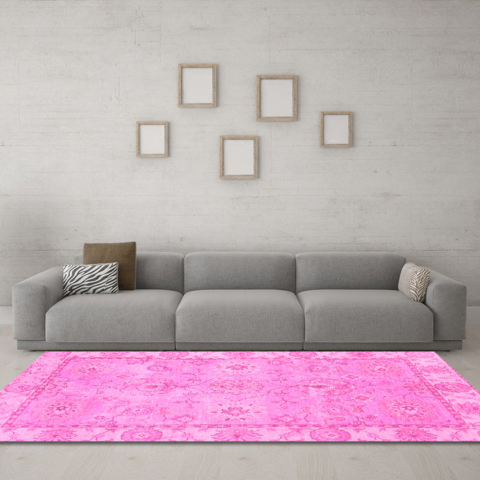 Machine Washable Abstract Pink Modern Rug in a Living Room, wshabs4077pnk