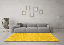 Machine Washable Abstract Yellow Modern Rug in a Living Room, wshabs4077yw