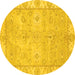 Round Abstract Yellow Modern Rug, abs4077yw