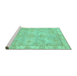 Sideview of Machine Washable Abstract Turquoise Modern Area Rugs, wshabs4077turq