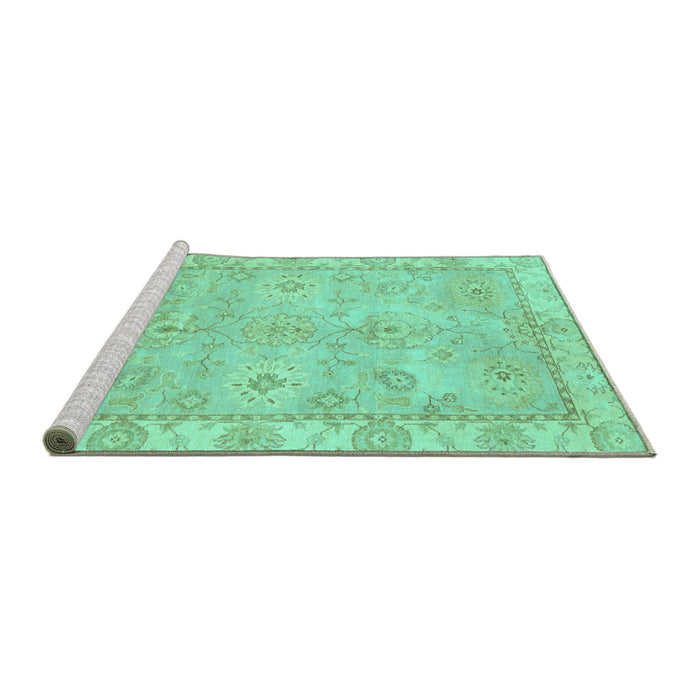 Sideview of Machine Washable Abstract Turquoise Modern Area Rugs, wshabs4077turq