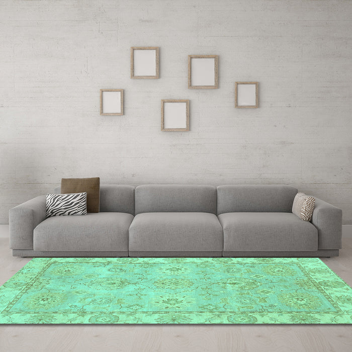 Machine Washable Abstract Turquoise Modern Area Rugs in a Living Room,, wshabs4077turq