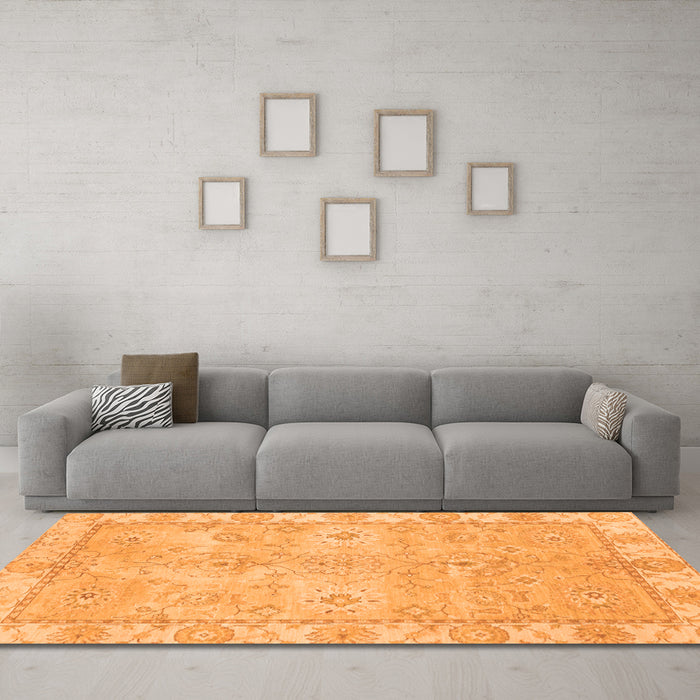 Machine Washable Abstract Orange Modern Area Rugs in a Living Room, wshabs4077org