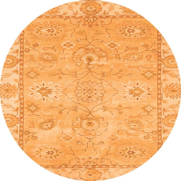 Round Machine Washable Abstract Orange Modern Area Rugs, wshabs4077org