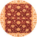 Round Machine Washable Oriental Orange Traditional Area Rugs, wshabs4078org