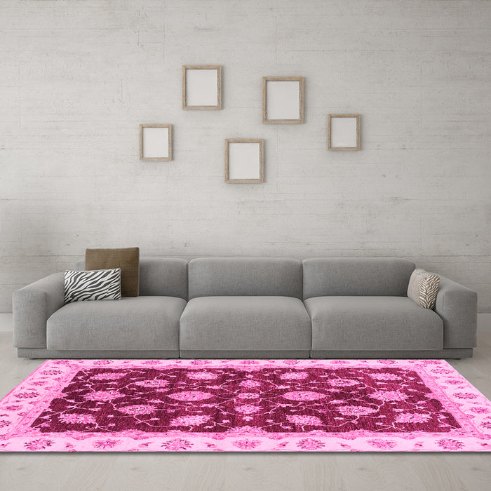 Machine Washable Oriental Pink Traditional Rug in a Living Room, wshabs4078pnk