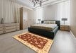 Abstract Yellow Orange Oriental Rug in a Bedroom, abs4078