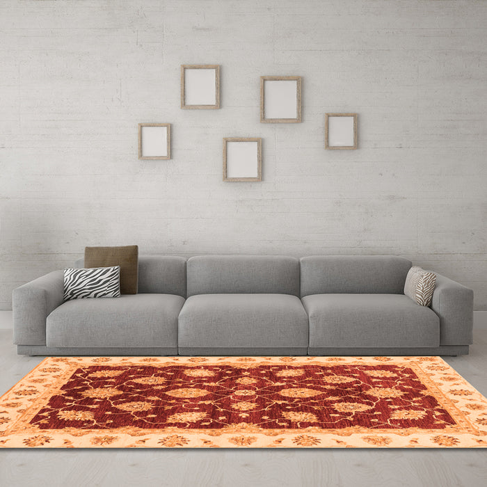 Machine Washable Oriental Orange Traditional Area Rugs in a Living Room, wshabs4078org