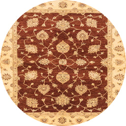 Round Abstract Yellow Orange Oriental Rug, abs4078