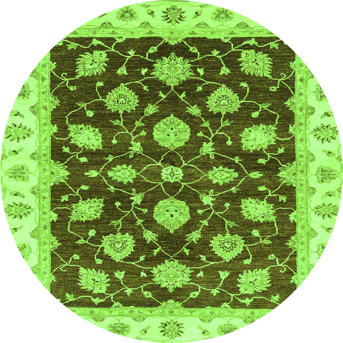 Round Machine Washable Oriental Green Traditional Area Rugs, wshabs4078grn