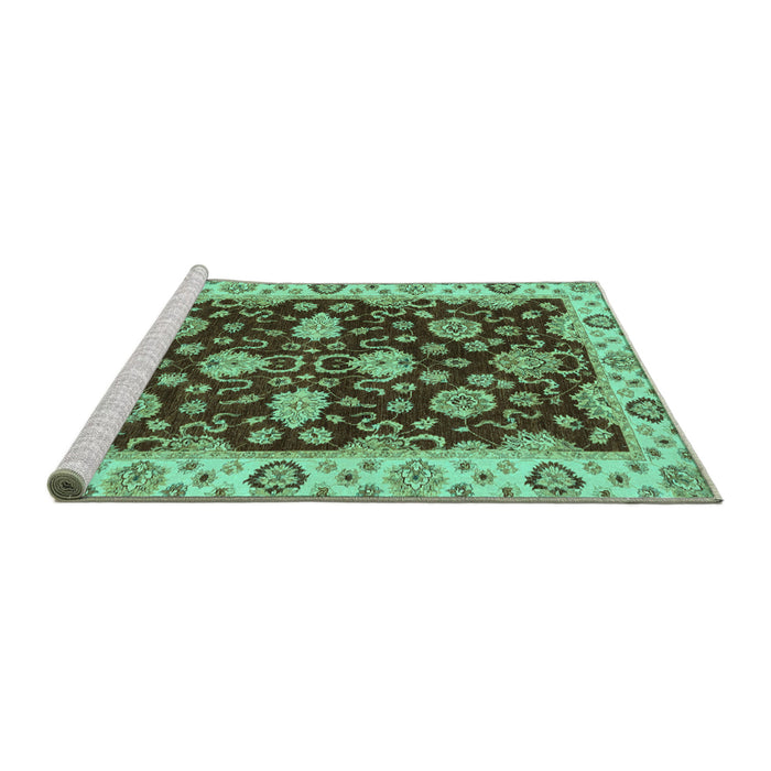 Sideview of Machine Washable Oriental Turquoise Traditional Area Rugs, wshabs4079turq