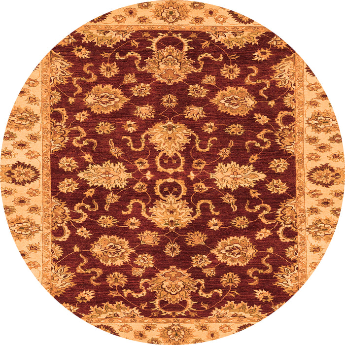 Round Machine Washable Oriental Orange Traditional Area Rugs, wshabs4079org