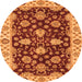 Round Machine Washable Oriental Orange Traditional Area Rugs, wshabs4079org