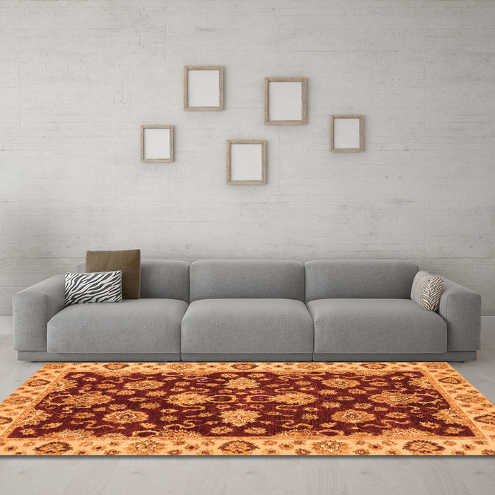 Machine Washable Oriental Orange Traditional Area Rugs in a Living Room, wshabs4079org